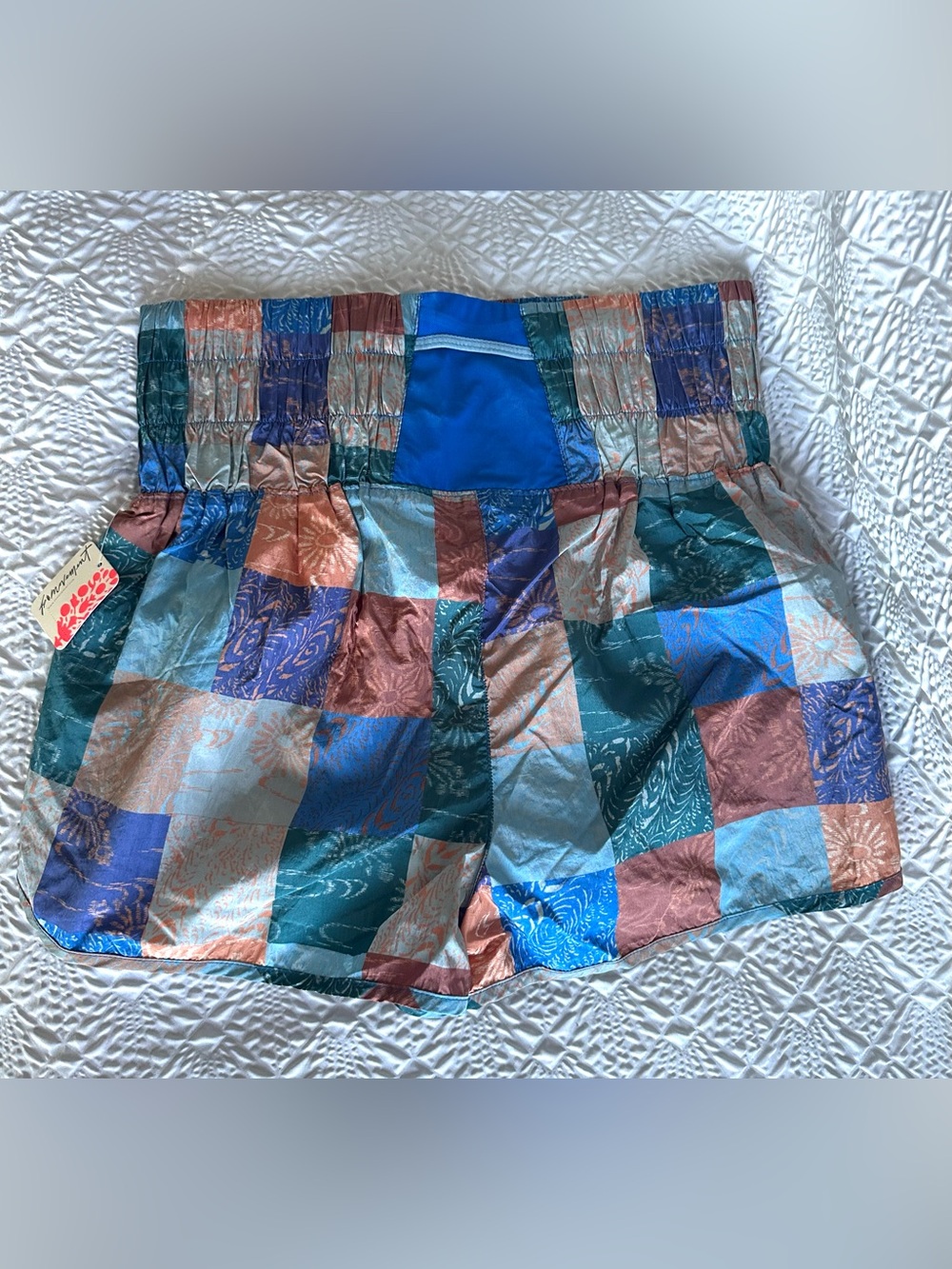 FP Movement by Free People Patchwork Teal Blue Copper Green Athletic Shorts - Picture 5 of 10
